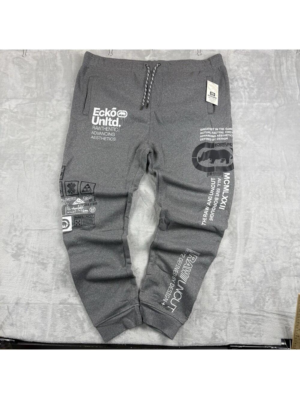 Ecko Unltd Graphic Fleece Jogger Sweatpants Big&Tall 3XL Gray Streetwear Y2K NWT